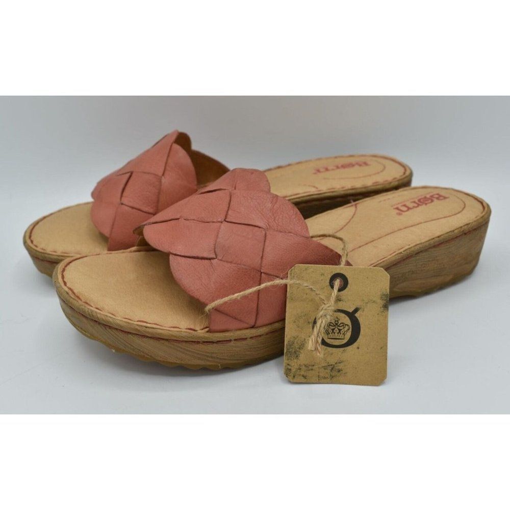 Born Womens Size 8 Aleah Rust Coral Leather Slip On Slide Sandals Shoes